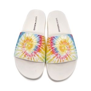 Lucky Brand Tie Dye Slides Sandals White Yellow Blue Casual Shoes Slippers Slide